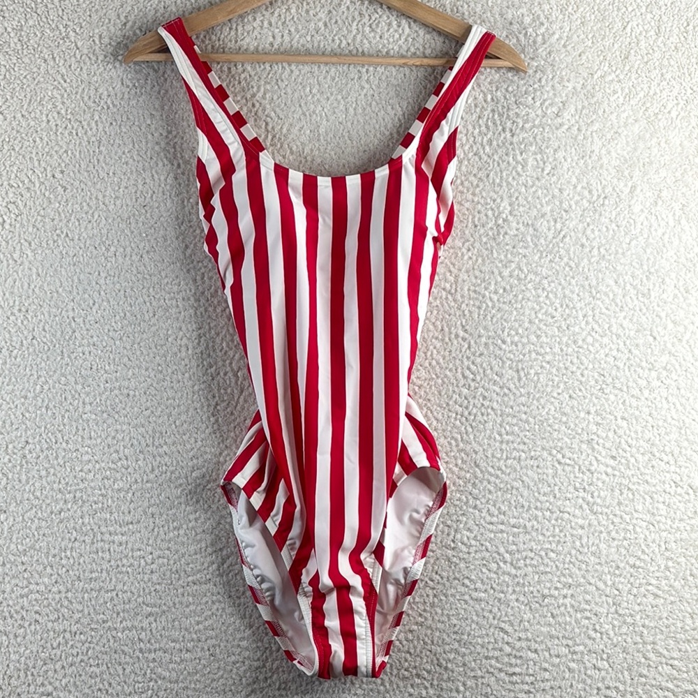 Linea Aqua for Lands' End: Red and White Striped One-Piece Swimsuit